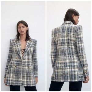 Zara Tweed Double Breasted Blazer Jacket